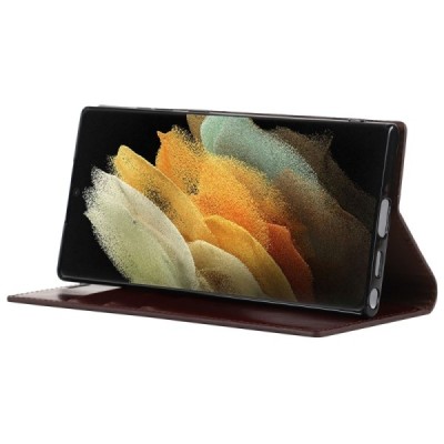 „Deluxe“ Samsung Galaxy S22 Ultra 5G (SM-S908X) коричневый кожаный чехол-книжка | Vacins.lv