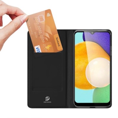 „Dux Ducis“ Skin серии Samsung Galaxy A13 4G (SM-A135F, SM-A137F) чёрный кожаный чехол-книжка | Vacins.lv