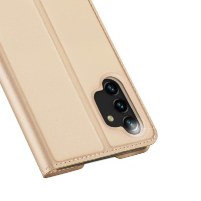 „Dux Ducis“ Skin серии Samsung Galaxy A13 4G (SM-A135F, SM-A137F) золотой кожаный чехол-книжка | Vacins.lv