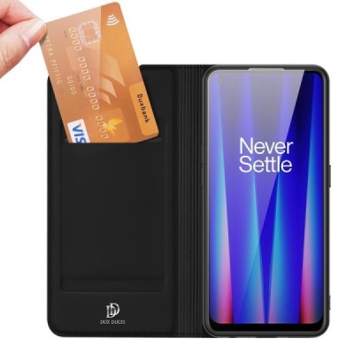 OnePlus Nord CE 2 „Dux Ducis“ Skin sērijas melns ādas atvērams maciņš | Vacins.lv