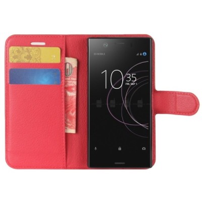 Sony Xperia XZ1 Compact красный кожаный чехол-книжка ''Litchi'' / Vacins.lv