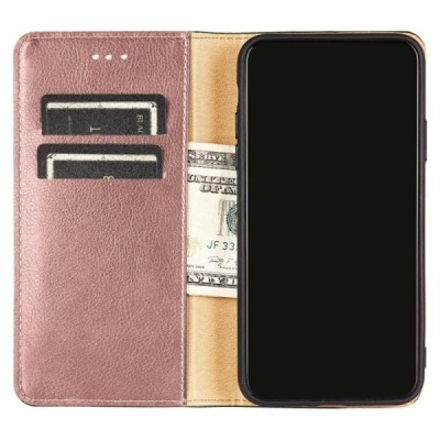 Твердый розовый кожаный чехол-книжка для Samsung Galaxy S22 5G (SM-S901X) | Vacins.lv