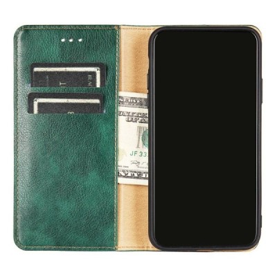 Твердый зелёный кожаный чехол-книжка для Samsung Galaxy S22 5G (SM-S901X) | Vacins.lv