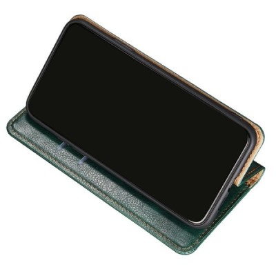 Твердый зелёный кожаный чехол-книжка для Samsung Galaxy S22 5G (SM-S901X) | Vacins.lv