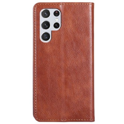 Твердый коричневый кожаный чехол-книжка для Samsung Galaxy S22 5G (SM-S901X) | Vacins.lv