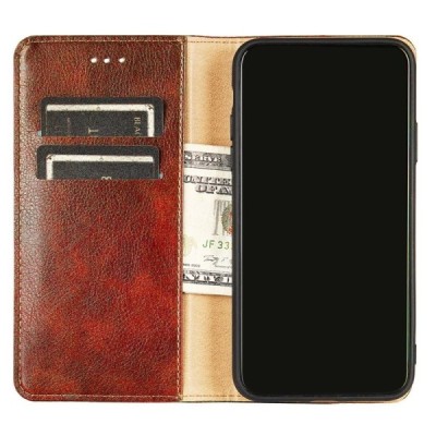 Твердый коричневый кожаный чехол-книжка для Samsung Galaxy S22 5G (SM-S901X) | Vacins.lv