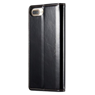 Apple iPhone 6 Plus (6s Plus, 7 Plus, 8 Plus) „CaseMe“ открываемый чёрный кожаный чехол – книжка | Vacins.lv
