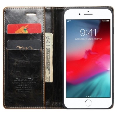 Apple iPhone 6 Plus (6s Plus, 7 Plus, 8 Plus) „CaseMe“ открываемый коричневый кожаный чехол – книжка | Vacins.lv