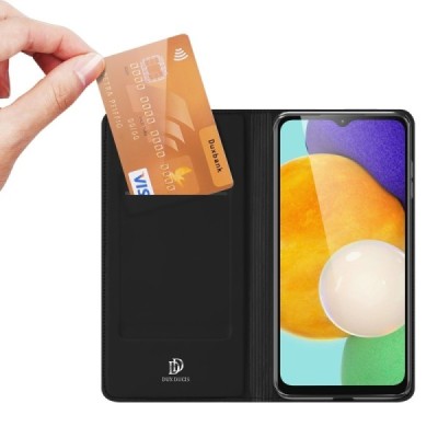 Samsung Galaxy A13 5G (A04s) „Dux Ducis“ Skin sērijas melns ādas atvērams maciņš | Vacins.lv