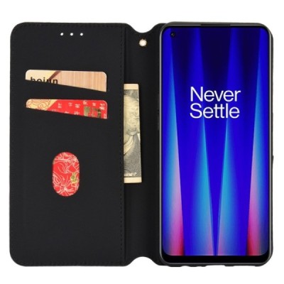 OnePlus Nord CE 2 „Rhombus“ чёрный кожаный чехол-книжка | Vacins.lv