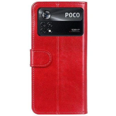 Xiaomi Poco X4 Pro открываемый красный кожаный чехол - книжка | Vacins.lv
