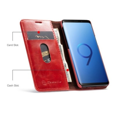 Samsung Galaxy S9+ (G965) „CaseMe“ solīds atvēramais ādas sarkans maciņš - maks | Vacins.lv