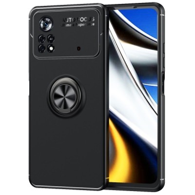 Твердый силиконовый чехол „Ring“ Kickstand (TPU) для Xiaomi Poco X4 Pro, чёрного цвета | Vacins.lv