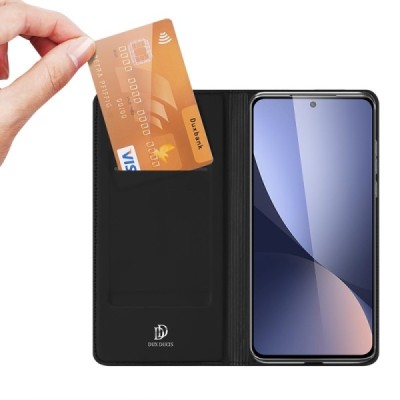 Xiaomi 12 „Dux Ducis“ Skin sērijas melns atvērams maciņš, maks | Vacins.lv