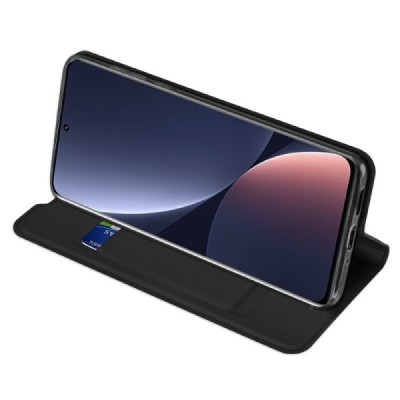 „Dux Ducis“ Skin серии Xiaomi 12 Pro чёрный кожаный чехол-книжка | Vacins.lv