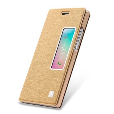 Huawei Ascend P7 šampaninis odinis atverčiamas TakeFans Charm dėklas / Priedai.lt