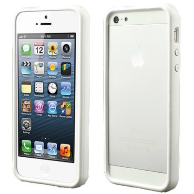 Apple iPhone 5 / 5S klasiskais balts cieta silikona rāmis (sānu apmale, bamperis) / Vacins.lv