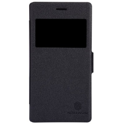 Sony Xperia M2 juodas odinis atverčiamas Nillkin Fresh dėklas / Priedai.lt