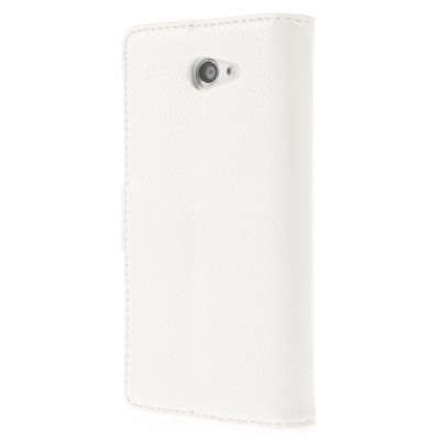 Sony Xperia M2 atvēramais balts ādas Litchi futrālis - maciņš / Vacins.lv