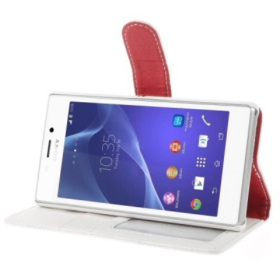 Sony Xperia M2 atvēramais balts ādas Litchi futrālis - maciņš / Vacins.lv