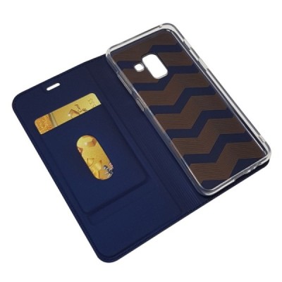 Samsung Galaxy A8 2018 (A530F) „Dux Ducis“ Skin sērijas zils ādas atvērams maciņš / Vacins.lv
