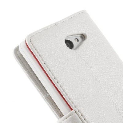 Sony Xperia M2 atvēramais balts ādas Litchi futrālis - maciņš / Vacins.lv