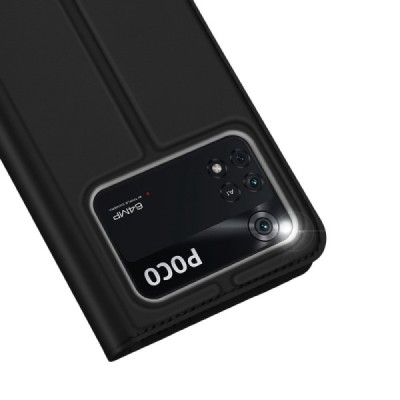 „Dux Ducis“ Skin серии Xiaomi Poco M4 Pro 4G чёрный кожаный чехол-книжка | Vacins.lv