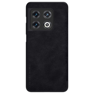 Роскошный чёрный кожаный чехол Nillkin Qin Series для OnePlus 10 Pro | Vacins.lv