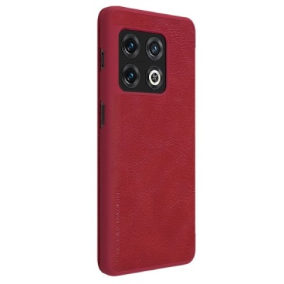 Роскошный красный кожаный чехол Nillkin Qin Series для OnePlus 10 Pro | Vacins.lv