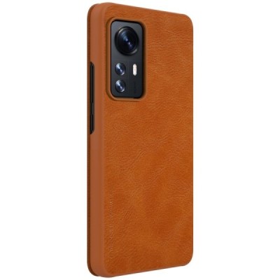 Роскошный коричневый кожаный чехол Nillkin Qin Series для Xiaomi 12 (Xiaomi 12X) | Vacins.lv
