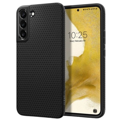 Samsung Galaxy S22+ 5G (SM-S906X) „Spigen“ Liquid Air melns cieta silikona apvalks | vacins.lv