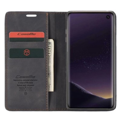Samsung Galaxy S10e (G970) CaseMe Retro открываемый чёрный кожаный чехол – книжка | Vacins.lv