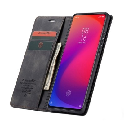 Xiaomi Mi 9T (Mi 9T Pro) CaseMe Retro solīds atvēramais ādas melns maciņš - maks | Vacins.lv