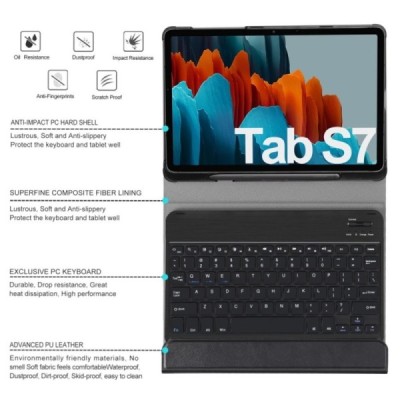 Samsung Galaxy Tab S7 11" (T875, T870) ādas atvēramais melns futrālis ar bluetooth tastatūra | Vacins.lv
