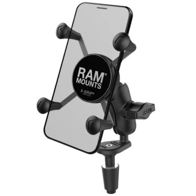 „RAM Mounts“ X-Grip telefona turētājs motociklam (piestiprinās pie stūres dakšas cilindriskā cauruma) | Vacins.lv