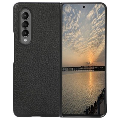 Samsung Galaxy Z Fold4 5G (F936B) Deluxe Leather чёрный кожаный чехол | Vacins.lv