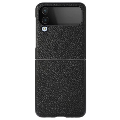 Samsung Galaxy Z Flip4 (F721) Deluxe Leather чёрный кожаный чехол | Vacins.lv