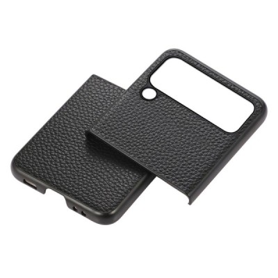 Samsung Galaxy Z Flip4 (F721) Deluxe Leather чёрный кожаный чехол | Vacins.lv