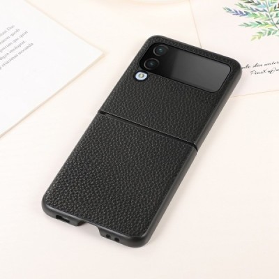 Samsung Galaxy Z Flip4 (F721) Deluxe Leather чёрный кожаный чехол | Vacins.lv