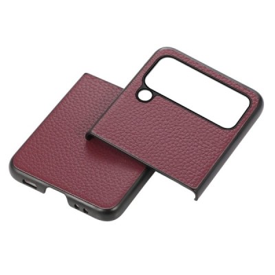 Samsung Galaxy Z Flip4 (F721) Deluxe Leather bordo ādas plastika apvalks | Vacins.lv