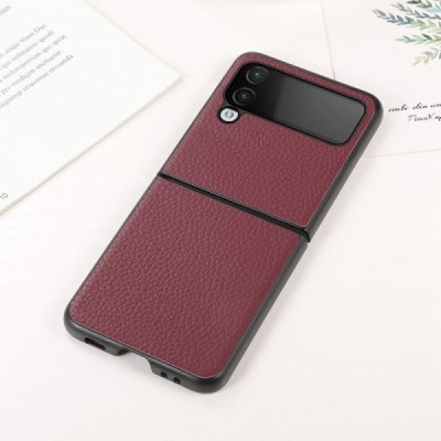 Samsung Galaxy Z Flip4 (F721) Deluxe Leather bordo ādas plastika apvalks | Vacins.lv