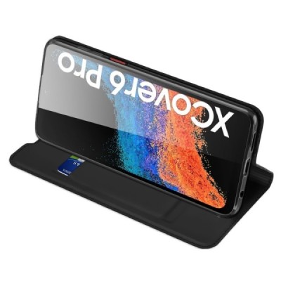 „Dux Ducis“ Skin серии Samsung Galaxy Xcover 6 Pro (G736) чёрный кожаный чехол-книжка | Vacins.lv
