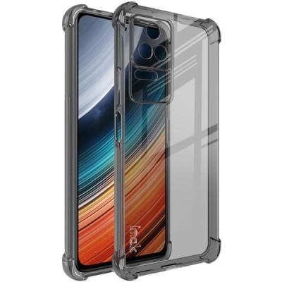 Xiaomi Poco F4 5G Imak pastiprinātas aizsardzības cieta silikona pelēks (TPU) dzidrs vāciņš + ekrāna aizsargplēve | Vacins.lv