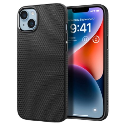 Apple iPhone 14 „Spigen“ Liquid Air melns cieta silikona apvalks | vacins.lv