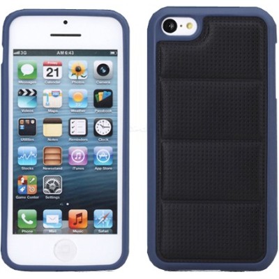 Melns „Rock“ Grid mākslīgas ādas un cieta silikona Apple iPhone 5, 5S apvalks / Vacins.lv