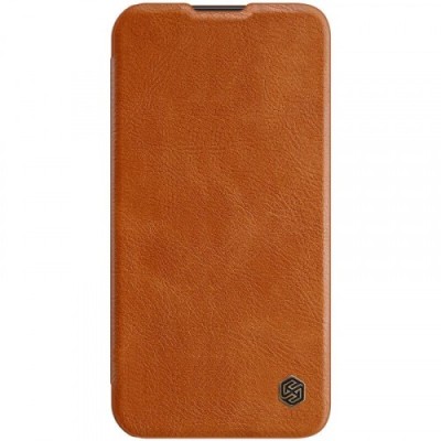 Greznais „Nillkin“ Qin Pro sērijas ādas atvērams brūns Apple iPhone 14 maciņš | Vacins.lv