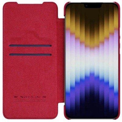Apple iPhone 14 Plus роскошный серии Nillkin Qin Pro кожаный чехол-книжка - красный | Vacins.lv