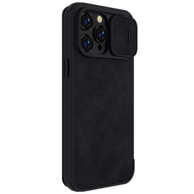 Greznais „Nillkin“ Qin Pro sērijas ādas atvērams melns Apple iPhone 14 Pro maciņš | Vacins.lv