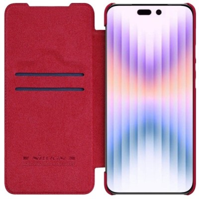Apple iPhone 14 Pro роскошный серии Nillkin Qin Pro кожаный чехол-книжка - красный | Vacins.lv