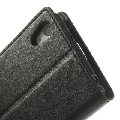 Sony Xperia Z2 Mercury Sonata atvērams melns ādas futrālis - maciņš / Vacins.lv